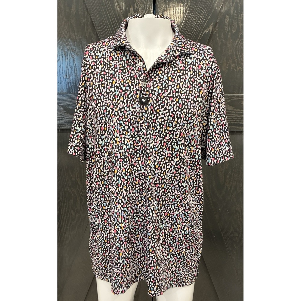Bad Birdie Polo Shirt Mens Large Black Geo Print Golf Performance Stretch